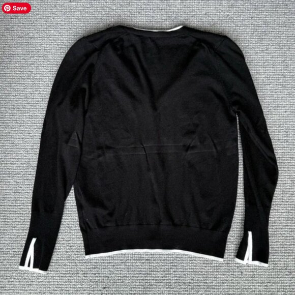 Zara Black Cardigan Pearl Button Down White Trim L - Picture 4 of 8